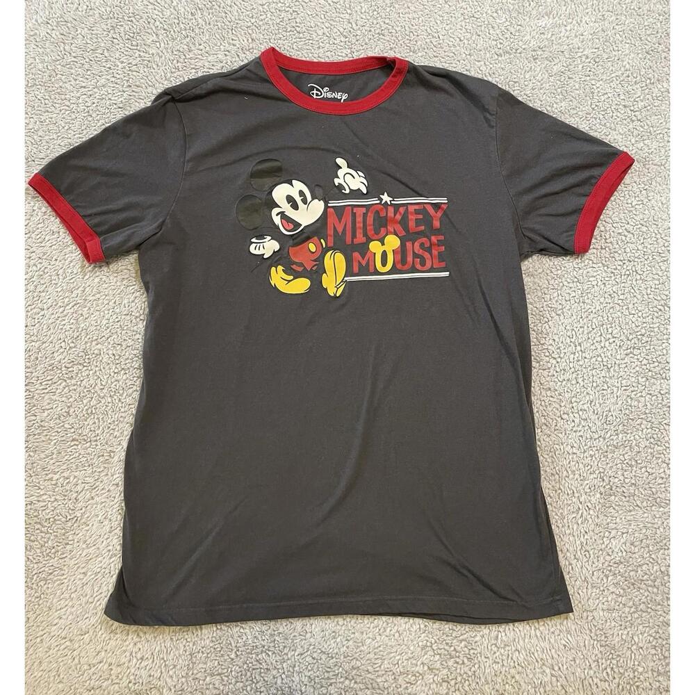 Mickey Mouse Disney Gray T-shirt With Red Trim Sleeve Size XL Women’s